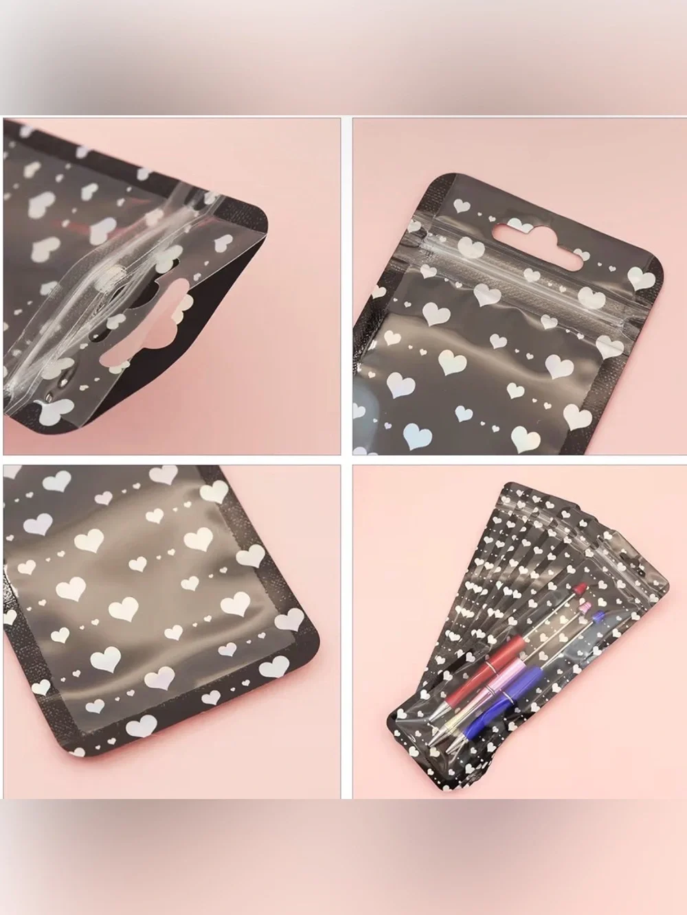 BUY NOW 20 Black w/Hearts Mylar Zip Bags - Multipurpose